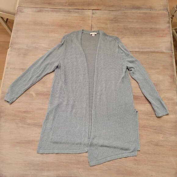J. Jill Linen Blend Semi Sheer Open Front Long Cardigan Sweater Sz Medium - Picture 6 of 9